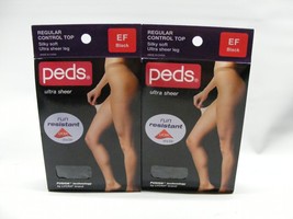 Peds EF Black Run Resistant Pantyhose Regular Control Top Silky Ultra Sheer Leg - £14.66 GBP