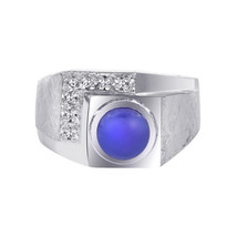 1.00 Carat Man Made Star Sapphire Diamond Accent Mans Ring 14K White Gold - £390.68 GBP