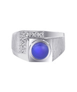 1.00 Carat Man Made Star Sapphire Diamond Accent Mans Ring 14K White Gold - £388.09 GBP