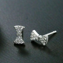 2.20Ct Round Simulated Diamond Bow Shape Stud Earrings 14K White Gold Plated - £79.12 GBP