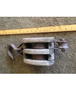 Vintage Wood double Iron Pulley Industrial Farm Ship yard US navy - €68,32 EUR