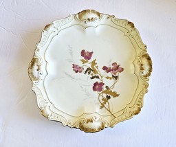 Antique 1920&#39;s Limoges France A. Lanternier 9&quot; Ornate Plate Pink &amp; Gold Floral - £47.46 GBP