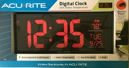 AcuRite - 75127A1 - 14.5 Inch Red Oversized LED Clock with Indoor Temperature - £63.89 GBP