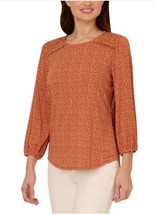 Adrianna Papell Womens Blouse Orange Top Stretch 3/4 Sleeve Relaxed Fit - $691.12 MXN