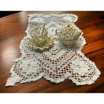 Lace Tea Set Hand Crocheted Starch Stiffened Lacy Teapot with Cup and Saucer - £15.59 GBP