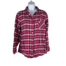 Adonna Women&#39;s Pink Plaid Long Sleeved Pajama Top Size M - £13.04 GBP