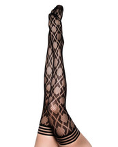 Kix&#39;ies Elle Fishnet Diamond Thigh High Black Stay Up Stockings Sizes A-D - £19.13 GBP