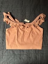 NWT Express Women's Medium Rose Pink Top Cropped With Ruffle Straps Zipp... - $16.47