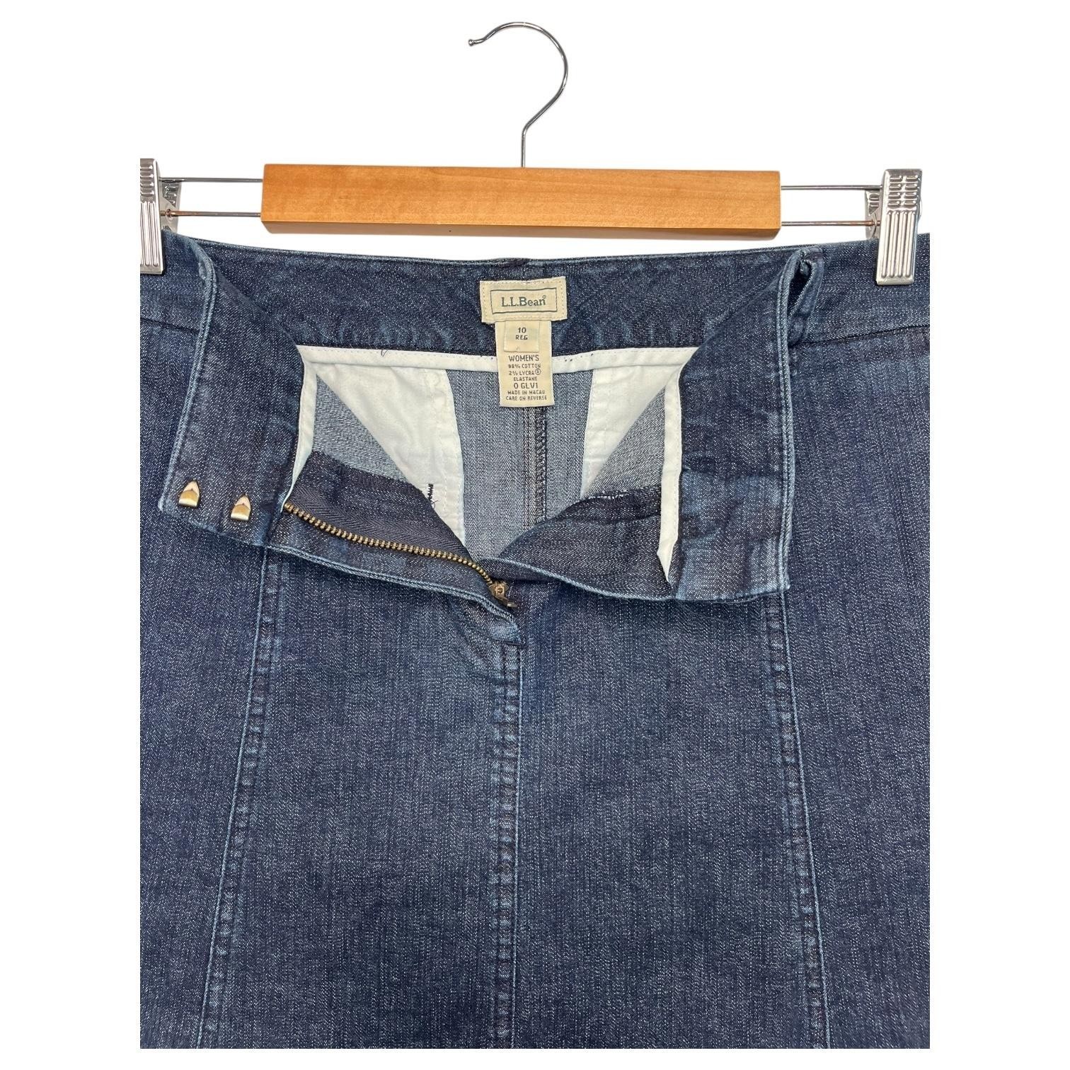 Vintage LLBean Denim Skirt Womens 10 Regular Blue A Line Stretch 90s Y2K Retro Item image 7