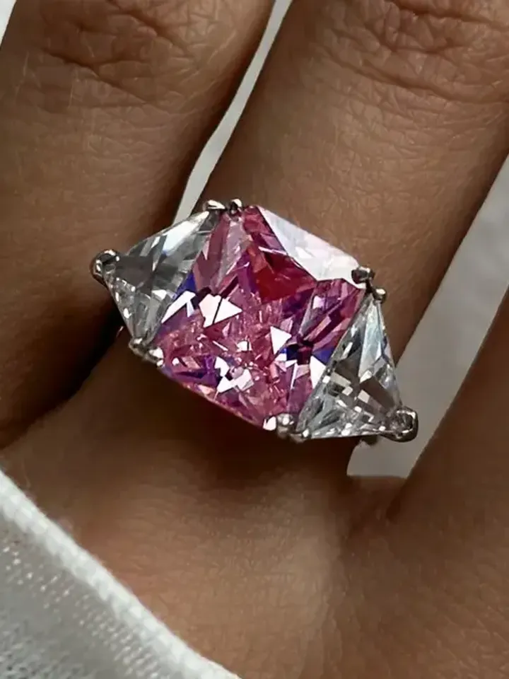 Ring silver 925 women&#39;s volumetric, ring with pink cubic zirconia - $115.00