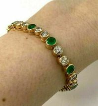 6.20 Ct Simulated Green Emerald  Tennis Bracelet Gold Plated 925 Silver  - £142.42 GBP
