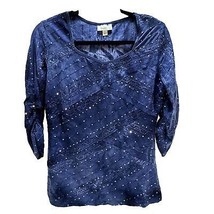 Dressbarn Shirt Size Large 3/4 Sleeve Blue Super Soft Sequin Embellishments - £12.81 GBP