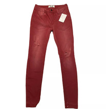 Free People Ivy Mid Rise Skinny Jeans 24 Saddle Red Distressed Fitted Gray Wash - £27.60 GBP
