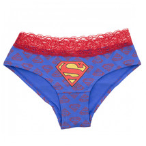 Superman Lace Trim Women&#39;s Hipster Underwear Blue - £15.75 GBP+