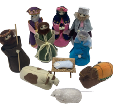 Vintage 10 Piece Child Toy Nativity Set  Cloth Felt Fabric Wise Men Holy Family - $19.79