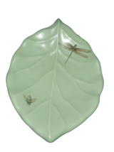 New Vintage Pfaltzgraff Naturewood Oval Leaf Plate Dragonfly Bee Green Stoneware - £25.80 GBP