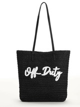 Time And Tru Beach Packable Straw Tote Shoulder Bag Black Off Duty New - £12.82 GBP