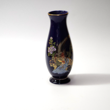 Vintage Kutani Style Cobalt Blue 8&quot; Japanese Vase Phoenix &amp; Peony Gold Detail - £18.90 GBP