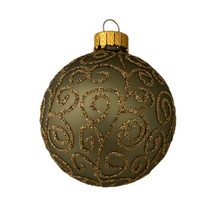 Glass 2.5  Green Glitter Ball with swirls  Christmas Ornament - $12.85