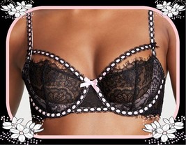 36B Black Lace w Pink Slot Ribbon WICKED PushUp wo pad Victorias Secret UW Bra - £31.96 GBP