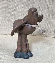 Kitsch Handmade Hobbyist Ceramic Brown Moose Figurine w Tan Plaid Scarf - $15.84