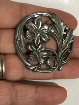 1987 Seagull Pewter Canada Openwork Modernist Floral Brooch Pin - £15.72 GBP