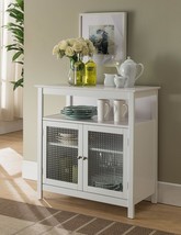 Kb Designs - Accent Kitchen Storage Cabinet With Glass Double Doors, White - £193.18 GBP