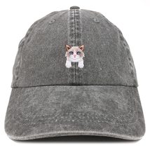 Trendy Apparel Shop Snowshoe Cat Kitten Patch Pigment Dyed Washed Baseball Cap - - £16.02 GBP