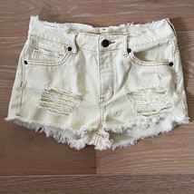 Brandy Melville Pale Yellow Distressed Cutoff Denim Shorts Hi-Waisted sz 26 - $19.34