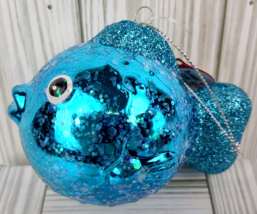 Fish Christmas Ornament Hanging Glittery Holiday Ocean Sea Animal Blue Decor 4&quot; - £7.98 GBP