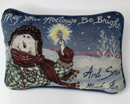 Tapestry Snowman Throw Pillow May Your Holidays Be Bright and Snow Much ... - £12.71 GBP