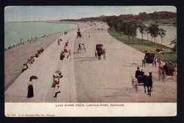 LAKE SHORE DRIVE, LINCOLN PARK CHICAGO ILL. people carriages, message no... - $4.90