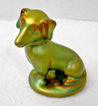 Zsolnay Green Eosin Pottery Dachshund Sitting Dog Figurine Hungary 3&quot; Tall - $1,207.91 MXN