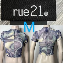 Rue 21 Blue Wavy Print Mesh Crop Top~Size M - £14.77 GBP