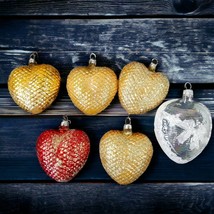 West Germany Christmas Ornaments Blown Glass Pinecone Heart Vintage Love Holiday - £71.89 GBP