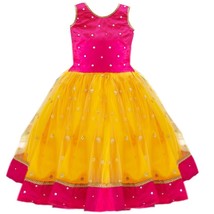 indian lehenga net choli for kids girls dress readymade stiched Yellow M... - £31.77 GBP