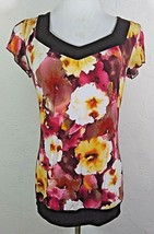 Maurices Womens Top Small Floral Multicolor V Neck Cap Sleeve Watercolor Casual - £11.71 GBP