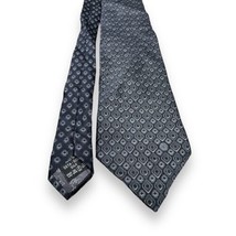 Vtg Versace Black Gray Silk Geometric Neck Tie Italy Made Medusa Logo Designer - £30.46 GBP