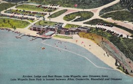 Iowa Birds Eye View Lake Wapello Boat House Near Ottumwa IA Postcard D23 - £2.35 GBP