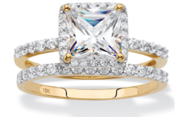 Princess Cz Bridal Wedding 2 Ring Set 10K Yellow Gold 6 7 8 9 10 - $799.99