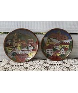 2 Handmade Vtg Redware Pottery Budapest Hungary Village Plates 6.5&quot; Deco... - £30.59 GBP