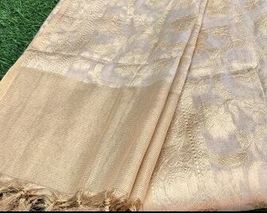 Beige &amp; Gold Chanderi Cotton Silk Brocade Dupatta For Women, Stole, DP006 - £16.45 GBP