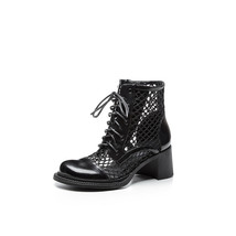 New Arrive Mesh Boots Women Patent Leather Summer Ankle Boots Round Toe Lace Up  - £99.91 GBP