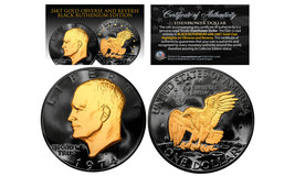 Black RUTHENIUM Eisenhower IKE Dollar Coin with 24KT Gold Clad Features ... - £17.62 GBP