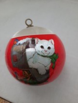 1982 American Greetings Cat In Mailbox Christmas White Satin Ball Tree Ornament - £7.10 GBP