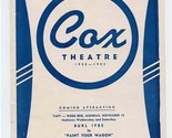 Cox Theatre Program Julie Harris I Am Camera 1952 Cincinnati Ohio  - £12.61 GBP