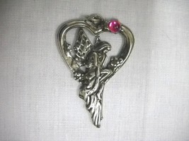 Fae Pixie Fairy On Heart Swing W Pink Gem Pendant 18&quot; Pink Suede Cord Necklace - £6.72 GBP