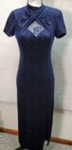S.L. Fashions Long Maxi Dress Womens Petite 4 Blue Velvet Sequin Cutout Back Zip - £21.38 GBP