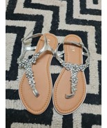 LIPSY SILVER FLAT SANDALS WITH EMBELLISHED SIZE 7UK/40 EUR  - £17.97 GBP