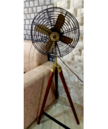 Antique Floor Fan Royal Navy With Brown Wooden Tripod Stand Handmade x-m... - £162.46 GBP